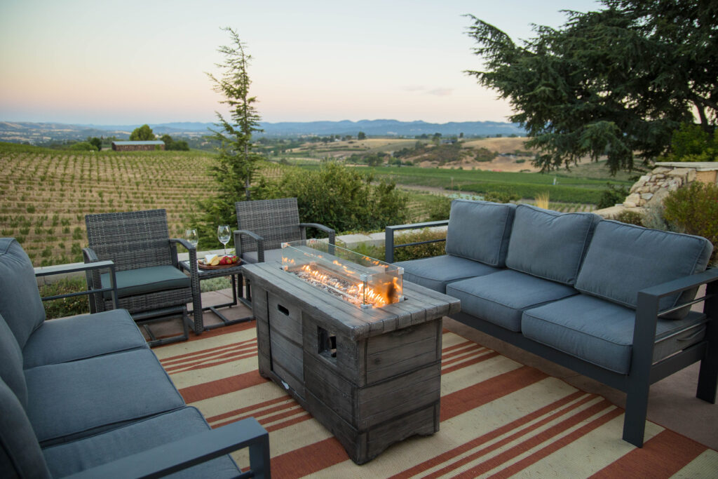 Kiler Canyon Ranch House patio lounge with fire table