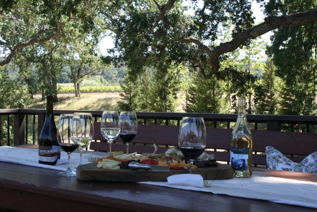 Wine served on the Briarwood deck overlooking the vineyard