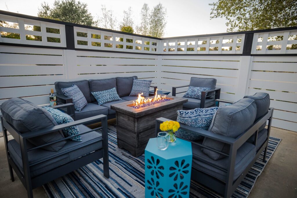 Clark House Apartment private patio with fire table