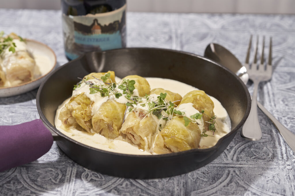 Beef Stuffed Cabbage Rolls and Bechamel Sauce