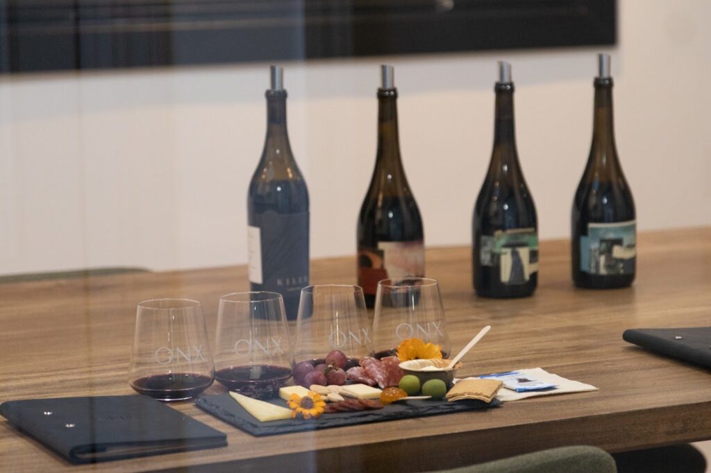 Cellar’d tasting lineup with charcuterie at ONX